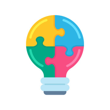 Colorful puzzle pieces forming a lightbulb, symbolizing innovative ideas and collaborative solutions.