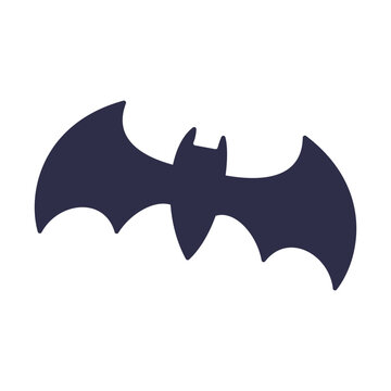 Simple Dark Bat Silhouette Flying Icon on White Background for Halloween and Wildlife Designs