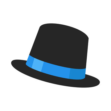 Stylish black top hat with a distinctive blue ribbon, an iconic symbol of elegance and fashion