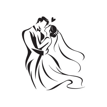 Abstract drawing of a bride and groom