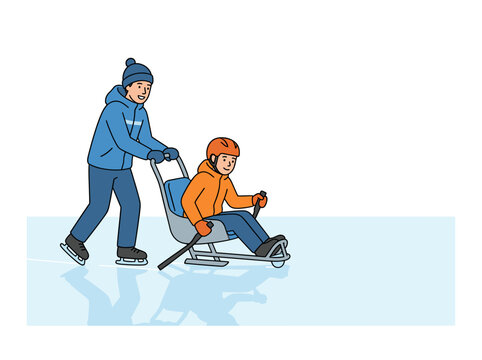People ice skating and sledding vector illustration