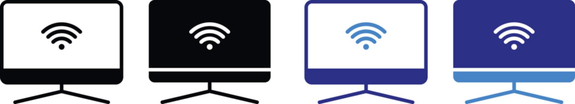 Smart television icon set. Tv monitor screen icons with wifi symbols. media icon set symbol sign