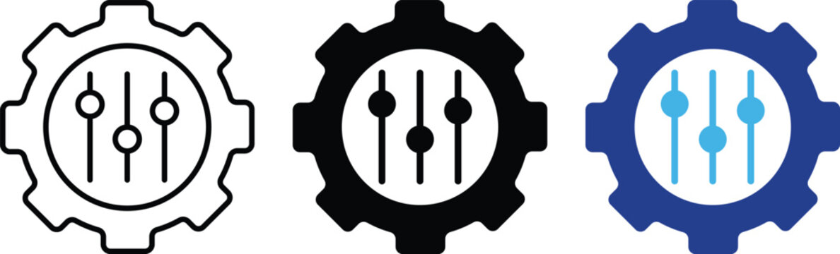 Mass customization icon set. System adjustments preferences and automated production management symbols