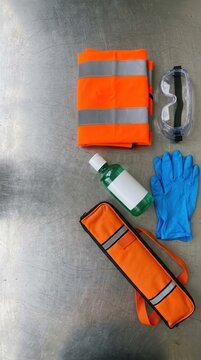 ADR Driver Emergency Safety Kit on Polished Metal Surface