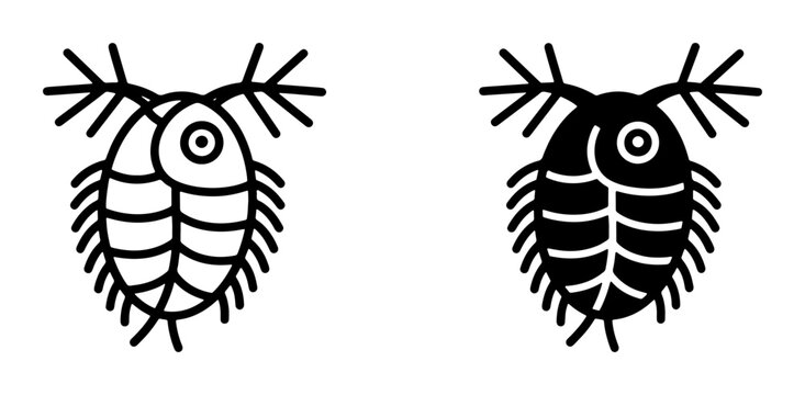 Plankton icons set with copepod and crustacean figures for marine biology and oceanography