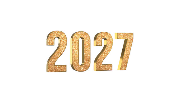 Golden 2027 3D Text with Glitter shiny on transparent background, Christmas and Holiday Videos Isolated Design Element