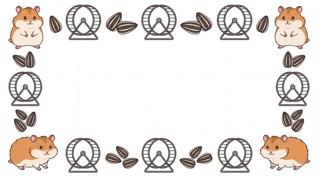 Cute cartoon hamster and wheel vector border frame template