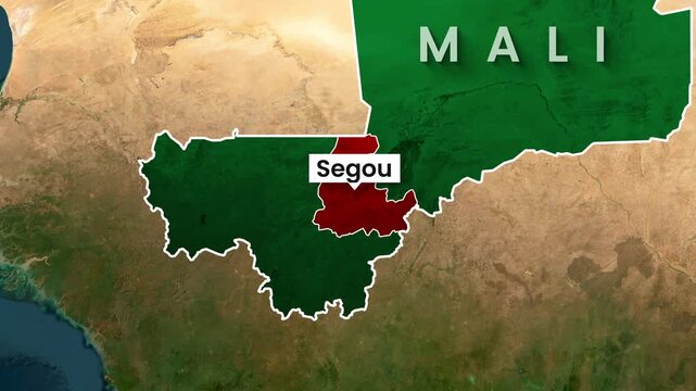Mali Country and S&eacute;gou City Location Map Animation Footage