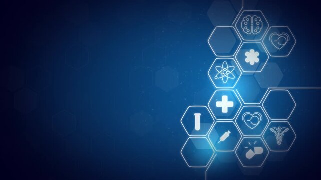 Healthcare medical technology background with a hexagon pattern and icons HD