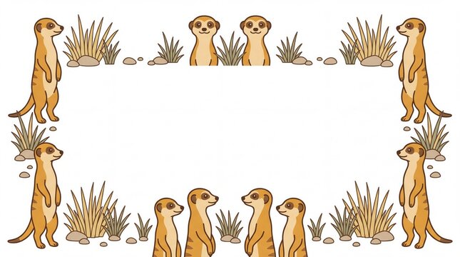 Cute Meerkat Safari Animal Border Frame Template with Copy Space