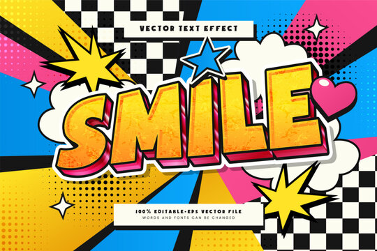 Editable vector text effect with a bold pop art and comic style, featuring colorful graphic elements, suitable for posters, apparel, stickers, and social media designs.