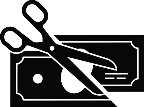 Scissors icon graphic cutting through paper bank note