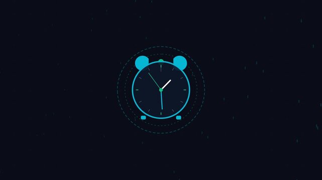 Digital alarm clock icons glowing in a grid on dark background