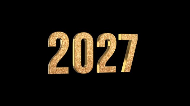 Golden 2027 3D Text with Glitter shiny Alpha Channel Animation, Christmas and Holiday Videos Isolated Motion Design Element