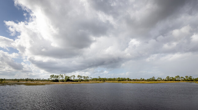 Minimalist big sky landscape with water in Florida, USA