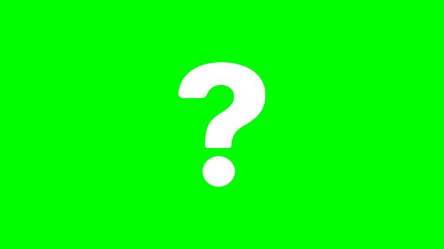 White question mark symbol on chroma key green background