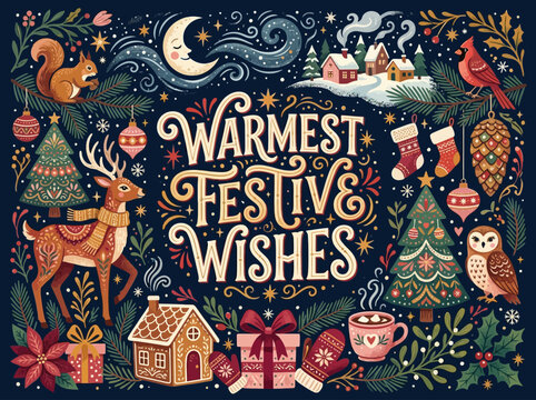 Festive christmas wishes concept illustration with colorful elements for creative decoration and seasonal celebration isolated background