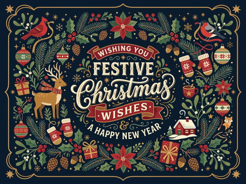 Christmas illustration co&hellip; concept illustration with colorful elements for creative decoration and seasonal celebration isolated background