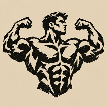Strong athletic bodybuilder flexing muscles silhouette vector