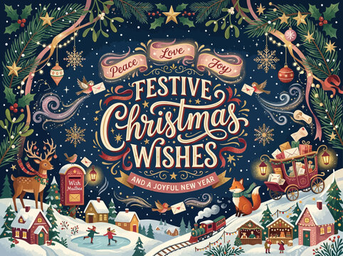 Christmas illustration co&hellip; concept illustration with colorful elements for creative decoration and seasonal celebration isolated background
