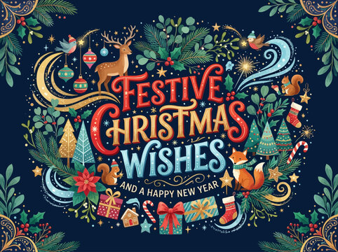 Christmas illustration festiv&hellip; concept illustration with colorful elements for creative decoration and seasonal celebration isolated background