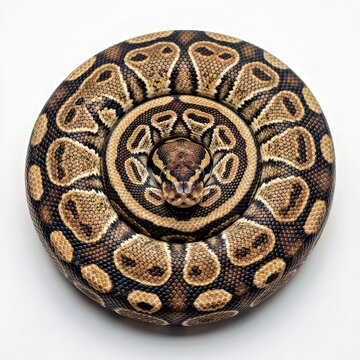 Top View of Coiled Ball Python Snake With Head in Center