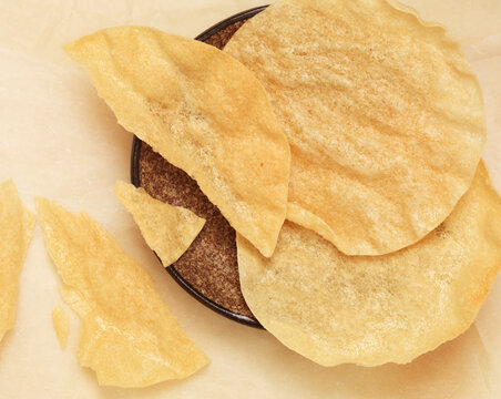 Poppadum crispy indian flatbread on a plate