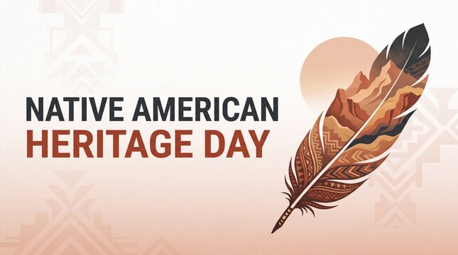 Stylized eagle feather illustration for native american heritage day greeting card design with american