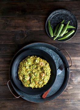 Caruru, a Afro-Brazilian dish with okra, dried shrimp, tomatoes