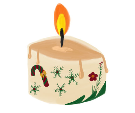 Whimsical White Christmas Candle with Candy Cane and Snowflakes - Sute Cozy Holiday Candlelight