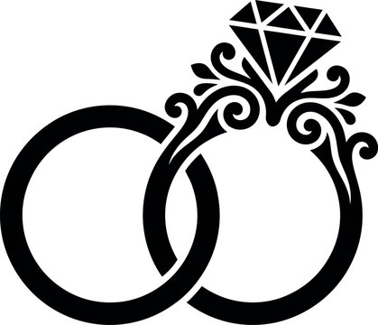 Elegant wedding rings with diamond icon for engagement announcement