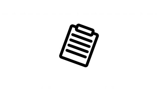 Paste report clipboard outline icon looping animation, document checklist symbol motion graphic for business and office presentation design