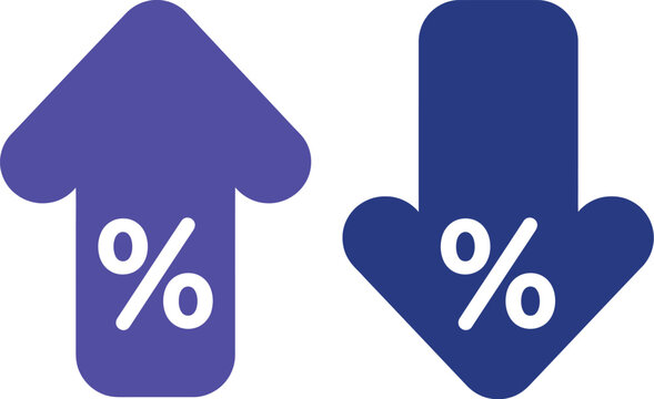 Up and down arrows with percentage signs representing growth and decline