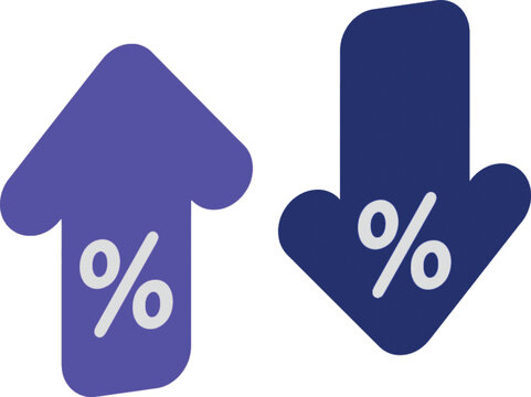 Percentage increase and decrease arrows illustrating growth and decline concepts