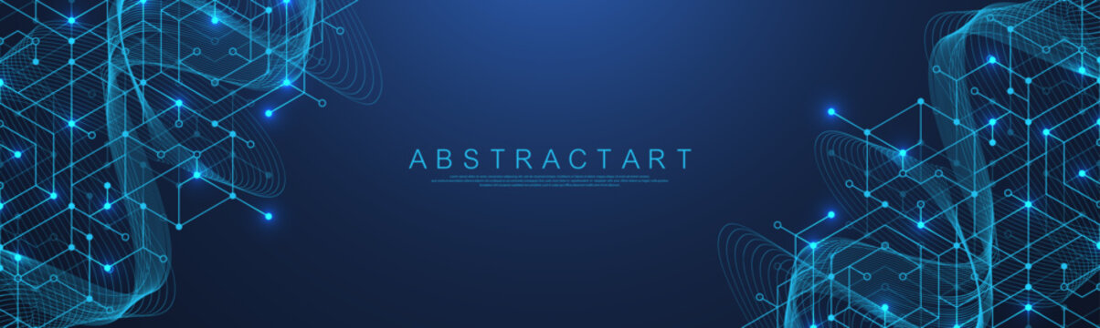 Abstract digital blockchain cube blocks concept. 3D big data cubes quantum computer technology idea. Artificial intelligence data core cubes design element