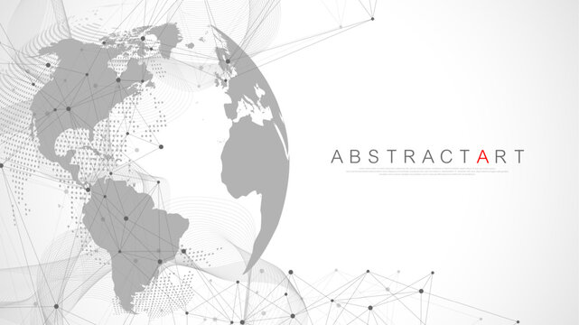 Global network connection concept. Big data visualization. Social network communication in the global computer networks. Internet technology. Business. Science. Vector illustration