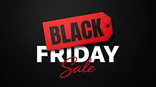Bold black friday sale announcement with a red tag and dramatic lighting effects
