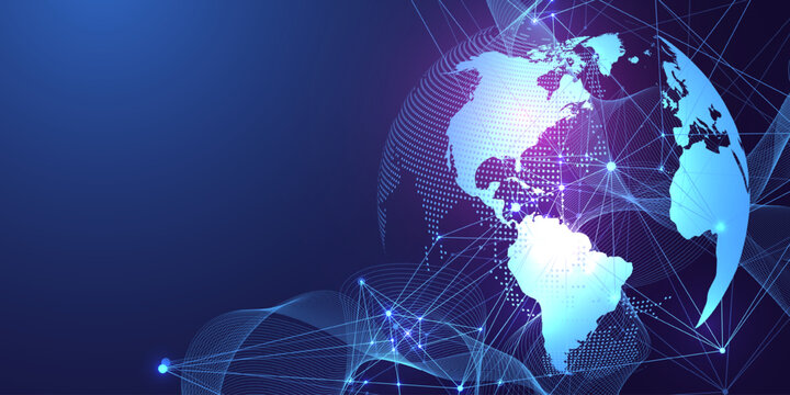 Global network connection concept. Big data visualization. Social network communication in the global computer networks. Internet technology. Business. Science. Vector illustration