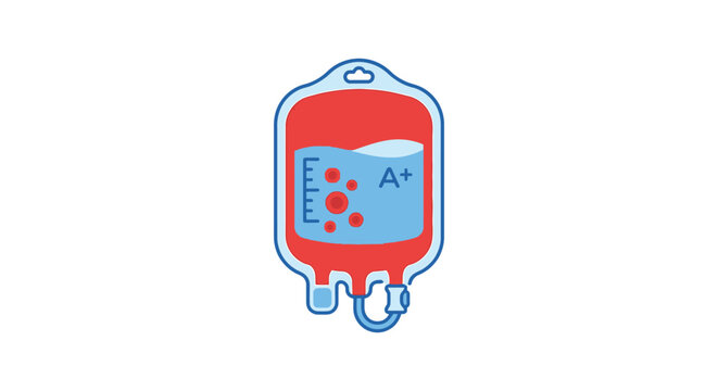 Blood bag with a blood type illustration on a white background