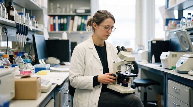 Dedicated Scientist Examining Samples in Lab
