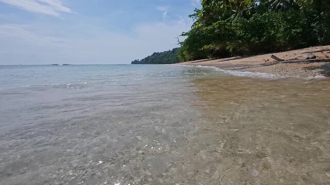 Waves Hitting a Tropical Beach Shoreline