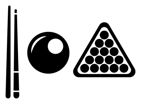 Billiard cues and balls with triangular rack silhouettes
