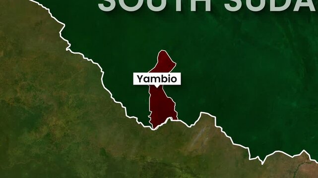 South Sudan Country and Yambio City Location Map Animation Footage