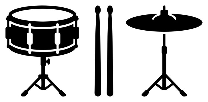 Snare drum with drumsticks and cymbal silhouettes