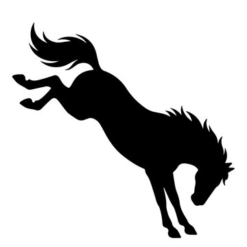 Black silhouette of a bucking wild horse, stallion kicking hind legs isolated vector