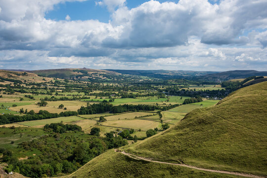 Lovely Summer landscape image of view along Great Ridge in Hiope Valley Peak District with Mam Tor in view