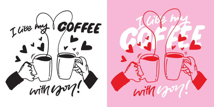 Trendy hand drawn doodle lettering quote about coffee. Lettering for t-shirt design, mug print, bag print, clothes fashion. 100% hand drawn vector image.