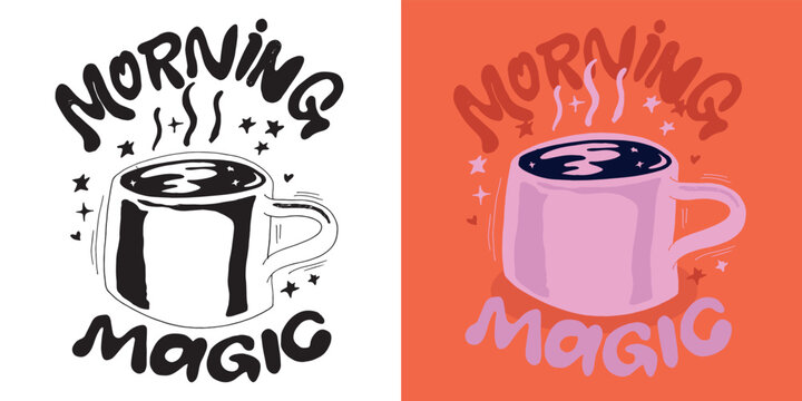 Trendy hand drawn doodle lettering quote about coffee. Lettering for t-shirt design, mug print, bag print, clothes fashion. 100% hand drawn vector image.