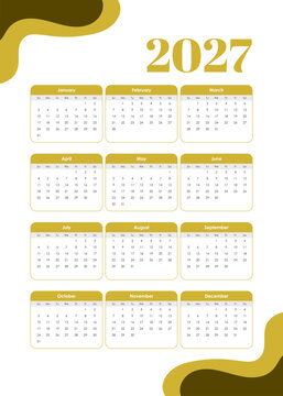 Elegant Gold 2027 Year Calendar Template with Abstract Corner Design