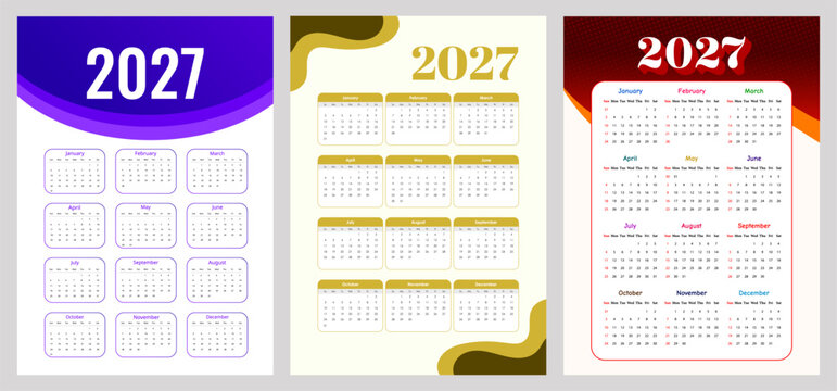 2027 Calendar Template Collection with Three Modern Color Styles